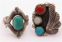 Two Signed Navajo Old Pawn Sterling & Silver Rings