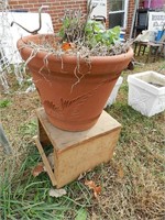Large Flower Pot with Wooden Stand