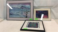 Three Signed Pieces 2 Watercolors & Fiber Art V13