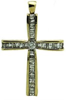 10kt Gold 1.00 ct Baguette Diamond Cross Pendant