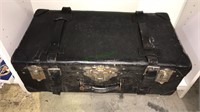 Vintage black suitcase with leather straps, 8 x