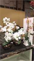 Three fake orchid plants and planters, (793)