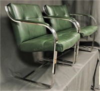 Pair Of  Brueton Green Leather & Chrome Chairs