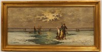 F. Munsterfeld  19th c. oil on canvas 18"x 40