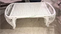 White wicker lap tray with magazine storage bins