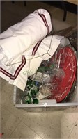 Vintage curtains, glassware, trays, water pitcher