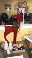 Red Christmas reindeer, three lighted Christmas