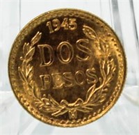 1945 BU $2.00 Gold Dos Pesos Coin