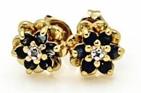 Genuine Sapphire & Diamond Post Earrings