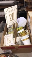 Box of wedding/reception party items including