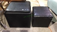 Two black leather storage cubes the smaller one