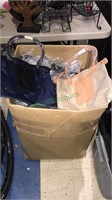 Huge box of beige & navy blue Aroche handbags,