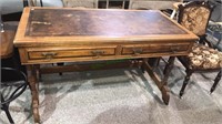 Antique 2- drawer leather top desk, made of