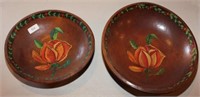 Pair of ptd wooden bowls-11" & 13" diameter