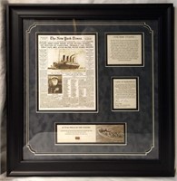 Framed Titanic Memorabilia Incl. Piece Of Door