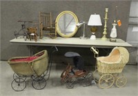 (3) Doll Carriages, (4) Lamps & Assorted Decor