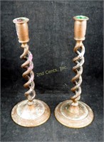 2 Antique 12" Twisted Metal Candle Sticks