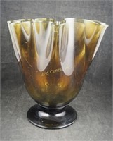 Vintage 12" Smoked Hand Blown Wavy Glass Bowl