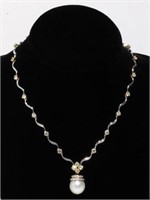 Diamond, Pearl & 18K White Gold Necklace