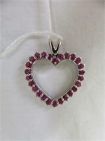 STERLING SILVER AND RUBY HEART PENDANT 1"