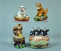 (4) LIMOGES BOXES - MONKEYS & DOGS
