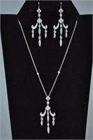 DIAMOND DANGLE PENDANT NECKLACE & EARRING SET