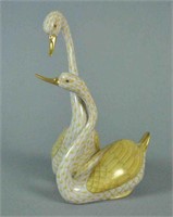 HEREND BUTTERSCOTCH FISHNET SWAN PAIR