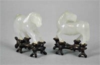 (2) CHINESE CARVED MINIATURE WHITE JADE HORSES