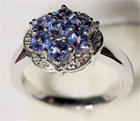 Sterling Silver Tanzanite & Diamond Ring