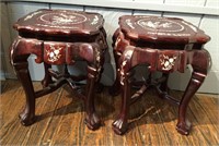 Pair Of Oriental Side Tables With Mother Of Pearl