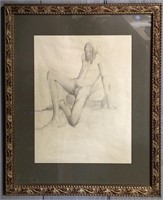 Framed Charcoal Drawing Of Nude