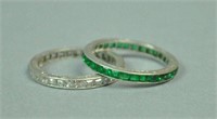 (2) PLATINUM ETERNITY BANDS - DIAMOND & EMERALD