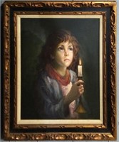 Artist Signed Oil On Canvas Portrait Of Girl