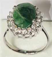 Sterling Silver Emerald and White Topaz Ring