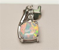 Sterling Silver Opal & Diamond Pendant with chain