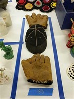 Early Vintage Baseball Gloves And Hat