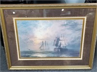 LARGE DOUBLE MATTED SHIPS PAINTING