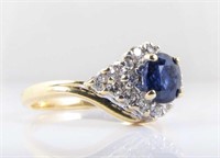 14K Yellow Gold Sapphire, Diamond Ring