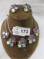 VINTAGE MULTI-COLORED RHINESTONE NECKLACE AND