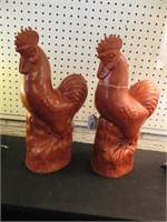 PAIR OF POTTERY ROOSTERS 14.5"T