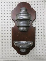 VINTAGE PEWTER FRENCH CISTERN MOUNTED ON WOOD