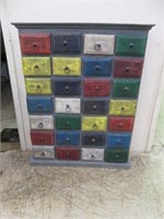 PRIMITIVE PAINTED 28-DRAWER CABINET 43"T X 34"W X