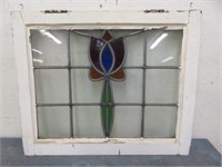 FRAMED ANTIQUE ENGLISH STAINED GLASS WINDOW