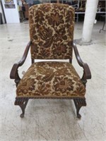 1920'S CARVED WALNUT PARLOR CHAIR 41"T X 27"W
