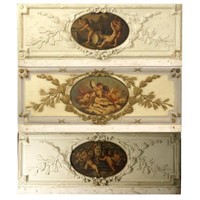 Antique French panels w oval paintings of cherubs