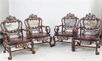 Four Rosewood Chairs with Marble & mother of pear