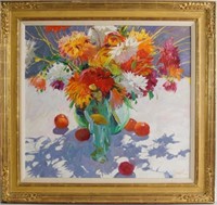 Walt Gonske  Oil on canvas "Dahlias in Sunlight"