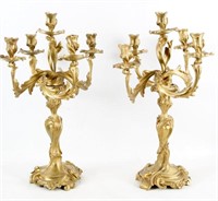 19thC.  Louis XV dore bronze 5 light candelabras