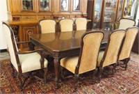 19th c. French carved dining table w 12 chairs