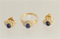 14 kt Gold diamonds & sapphire earrings & ring set